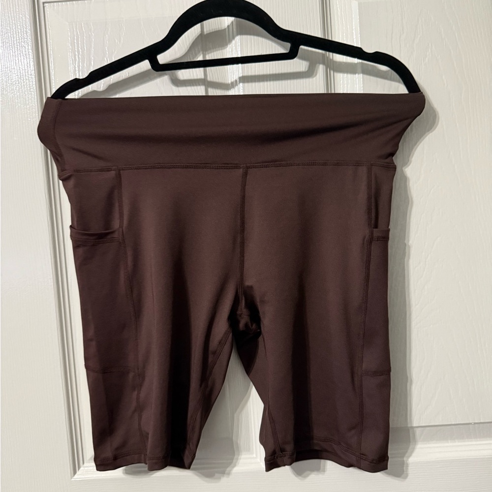 Brown Bike Shorts with Elastic Waistband